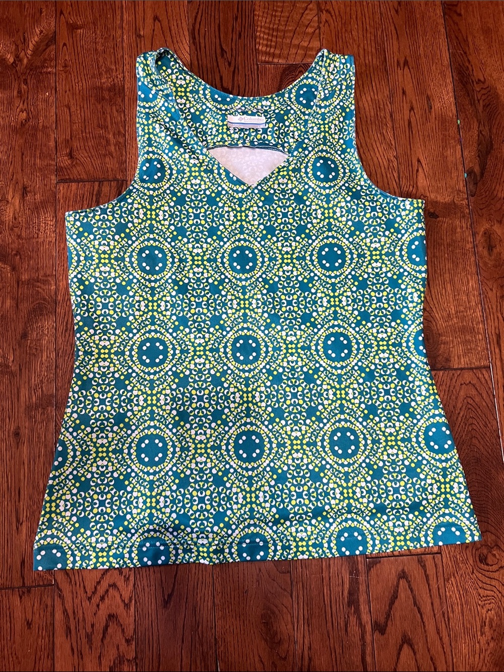 Columbia Teal and Lime Patterned Racerback Tank